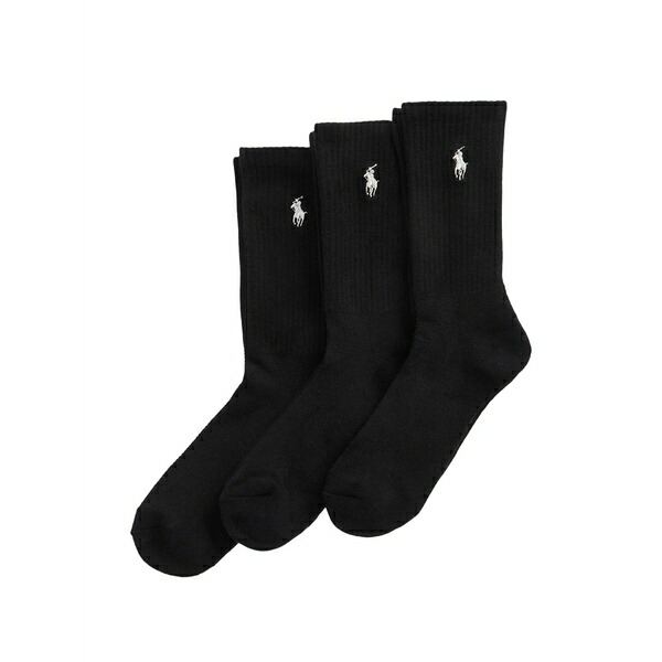 ラルフローレン レディース ソックス アンダー御召しもの Cushioned sport crew embroidered socks (set of three) Black