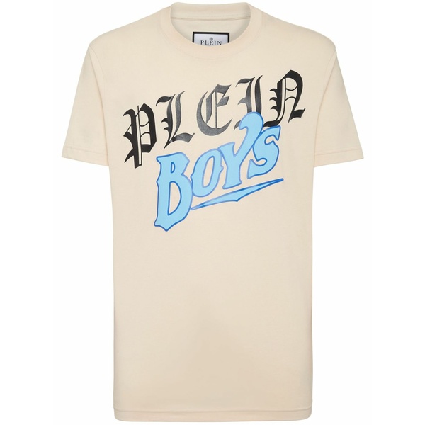 フィリップ飾り気のない メンズ ティーシャツ トップス Slogan-print cotton t-shirt Neutrals
