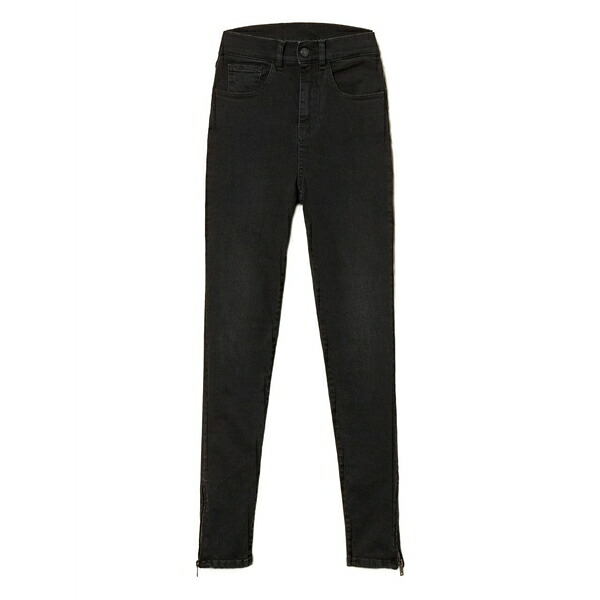 ツイン書き割り レディース ジーンズズボン下 ボトムス Zip jeans Black