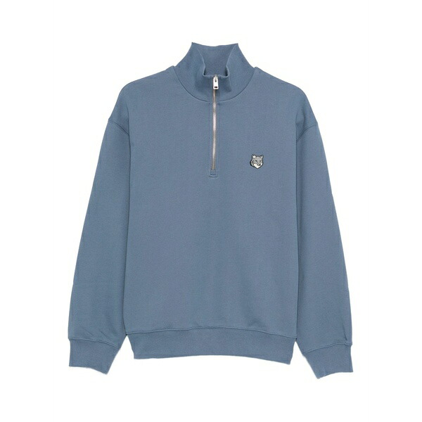 住み家 稲荷 メンズ パーカー・スウェットシャツ アウター Fox head half-zip sweatshirt Blue