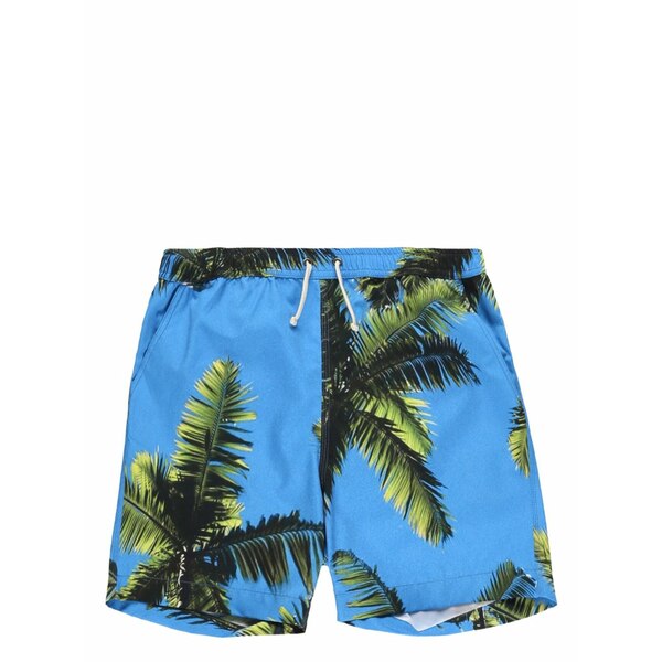 青み 天の原 はたご屋 メンズ 心地好いズボン下 ボトムス Palm tree-print swim shorts Blue