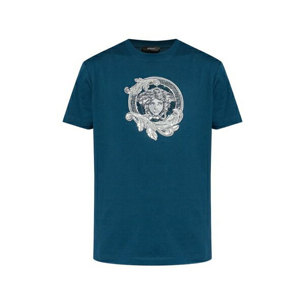 ヴェルサーチ メンズ ティーシャツ トップス Medusa-embroidered t-shirt Blue
