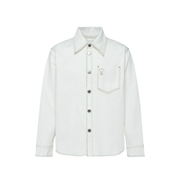 意中の女 メンズ プルオーバー トップス Ami de coeur contrast-stitch cotton shirt White