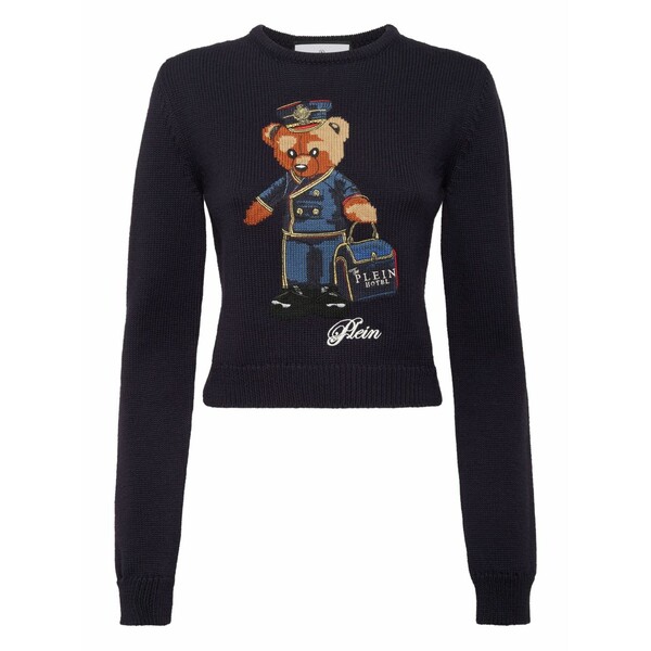 フィリッププレイン レディース ニット&セーター アウター Round-neck long-sleeves pullover sweater Black|asty