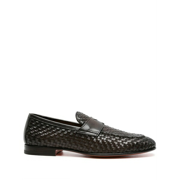 サントーニ メンズ スリッポン・ローファー シューズ Interwoven-design leather loafers Brown