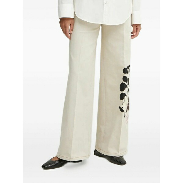 フォルテ フォルテ レディース カジュアルパンツ ボトムス Floral-embroidered wide-leg trousers White|asty