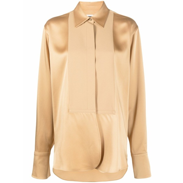ジル・サンダー レディース シャツ トップス Satin-finish panelled shirt Brown|asty