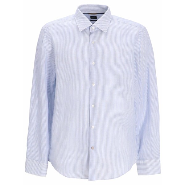 ボス メンズ シャツ トップス Striped linen shirt Blue｜asty