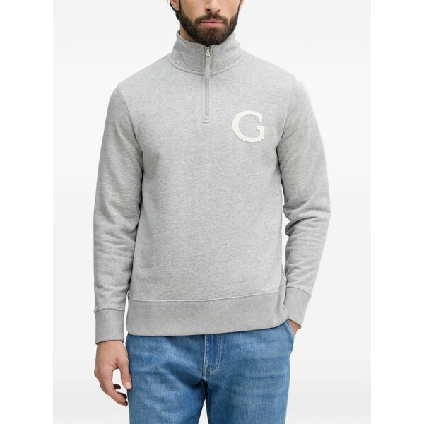 ガント メンズ パーカー・スウェットシャツ アウター Logo-patch quarter-zip sweater Grey｜asty