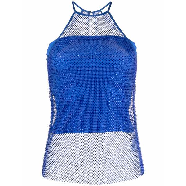 パトリツィア ペペ レディース カットソー トップス Rhinestone-embellished sleeveless top Blue|asty