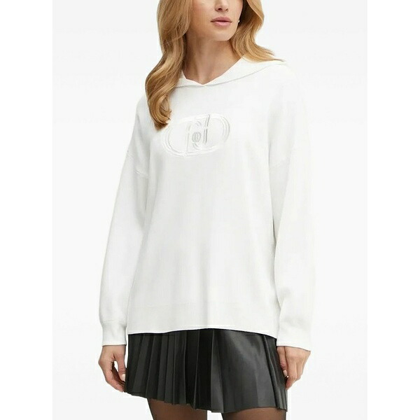 リュージョー レディース パーカー・スウェットシャツ アウター Logo-embroidered hoodie White|asty