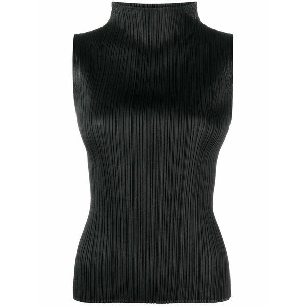 プリーツ プリーズ イッセイ ミヤケ レディース Tシャツ トップス Pliss£-effect high-neck top Black|asty