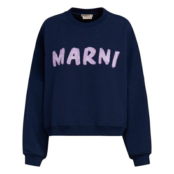 マルニ レディース ニット&セーター アウター Logo-print cotton sweatshirt Blue|asty