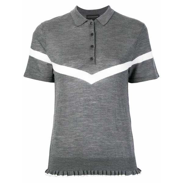 カシミア イン ラブ レディース ニット&セーター アウター Ruffle trimming knitted polo shirt Grey｜asty