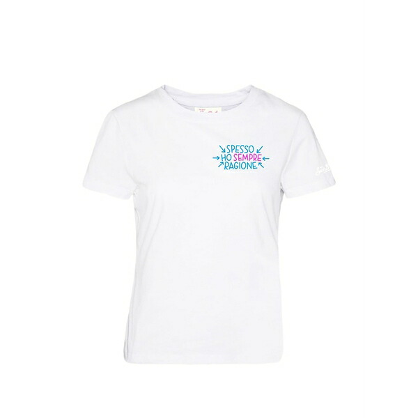 エムシーツーセイントバース レディース Tシャツ トップス Emilie chest-letter t-shirt White|asty