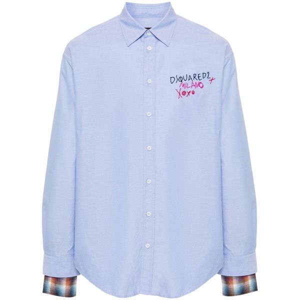 ディースクエアード メンズ シャツ トップス Logo-embroidered shirt Blue｜asty