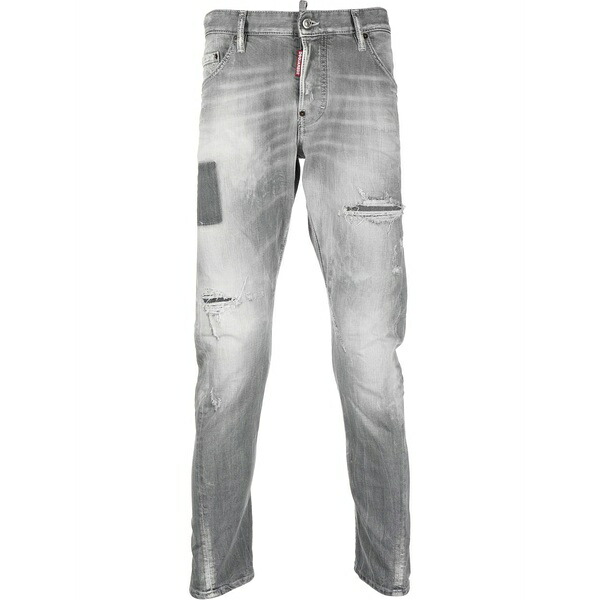 ディースクエアード メンズ デニムパンツ ボトムス Distressed-effect slim-fit jeans Grey|asty