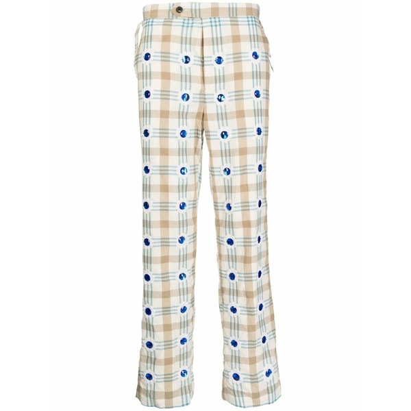 ボーディ メンズ カジュアルパンツ ボトムス Embellished checked straight-leg trousers White｜asty