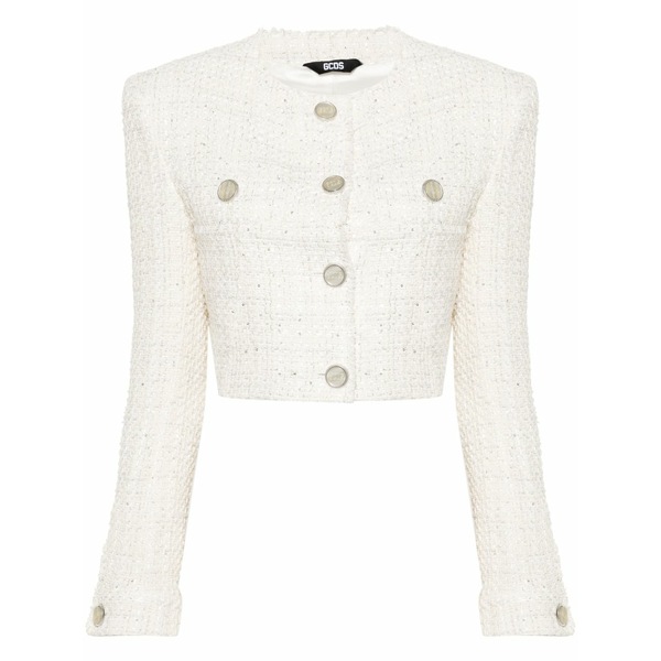 ジーシーディーエス レディース ジャケット&ブルゾン アウター Cropped tweed jacket White|asty