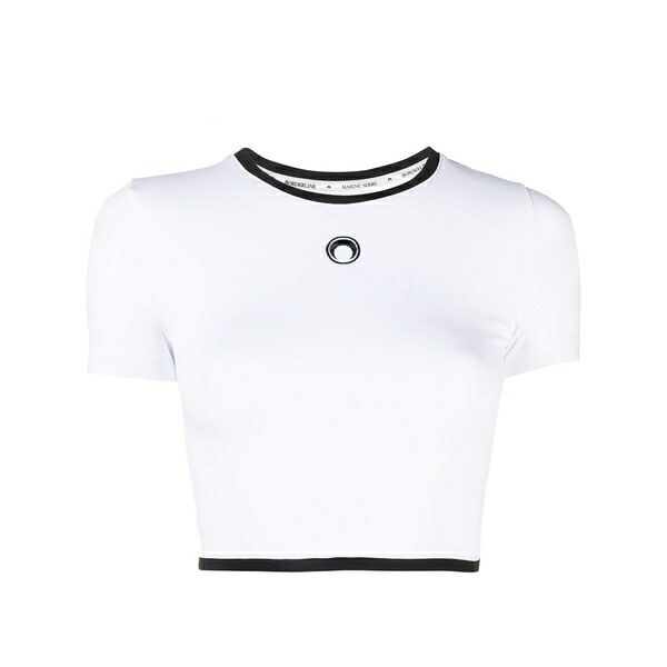 マリーン セル レディース Tシャツ トップス Embroidered-motif crop top White|asty