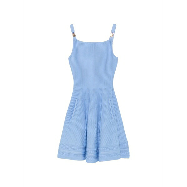 マージュ レディース ワンピース トップス Ribbed-knit buckled-strap mini dress Blue|asty