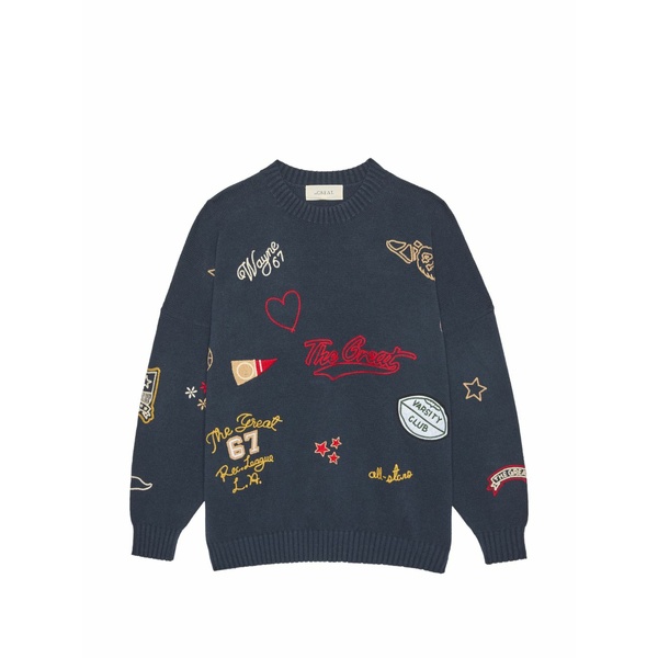 ザ・グレート レディース ニット&セーター アウター Patch-detail crew-neck sweater Blue｜asty