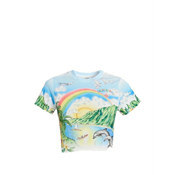 カサブランカ レディース Tシャツ トップス Cropped t-shirt Blue|asty