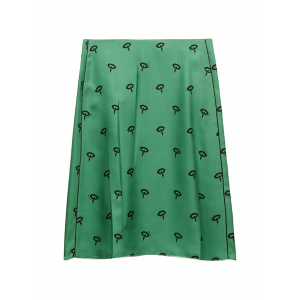 マルニ レディース スカート ボトムス Green silk twill midi skirt with floral print Green|asty