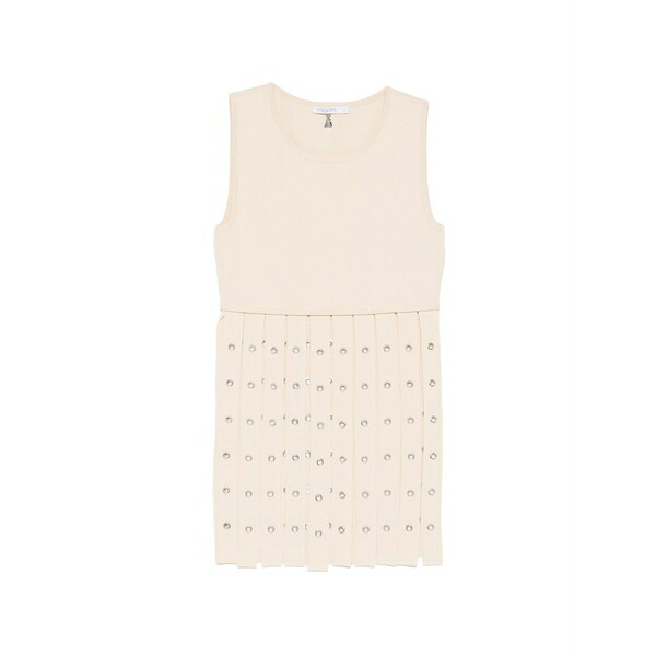パトリツィア ペペ レディース カットソー トップス Crew neck fringed-detail vest Neutrals｜asty