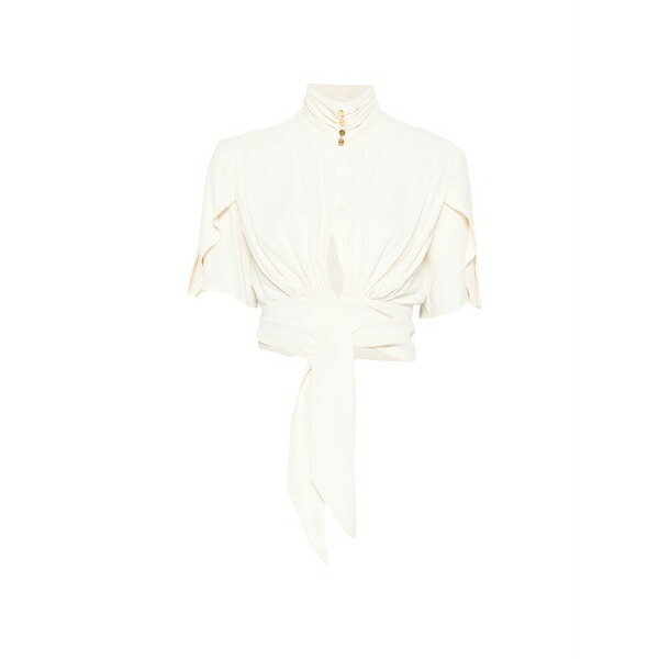 エリザベスフランキ レディース シャツ トップス Tie-waist short-sleeve blouse Neutrals｜asty 71,940円