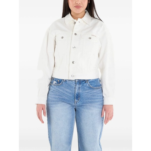 カルバンクライン レディース ジャケット&ブルゾン アウター Logo-patch buttoned jacket White|asty