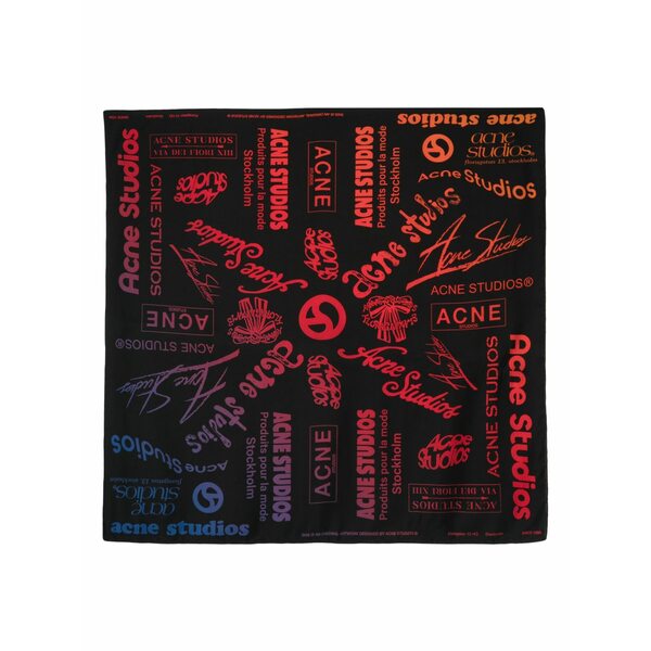 アクネ ストゥディオズ メンズ マフラー・ストール・スカーフ アクセサリー Logo-print silk scarf Black｜asty