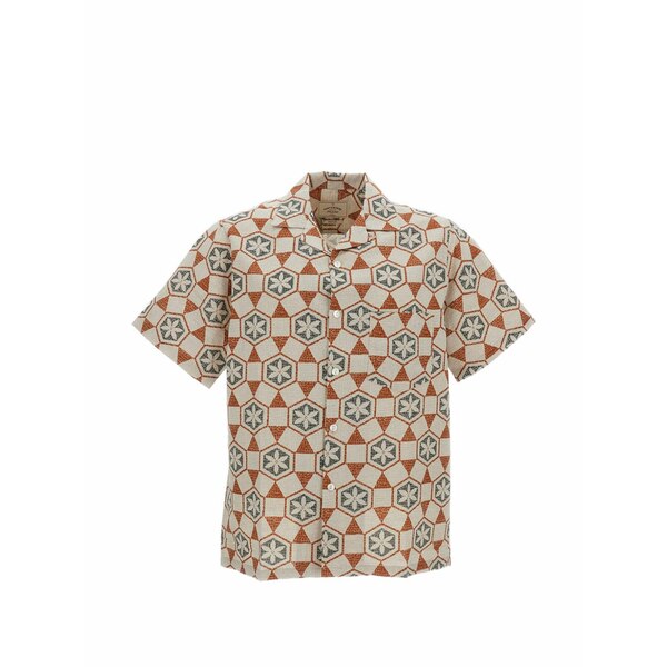 ポルチギーフランネル メンズ シャツ トップス Pavement geometric-pattern shirt Neutrals｜asty