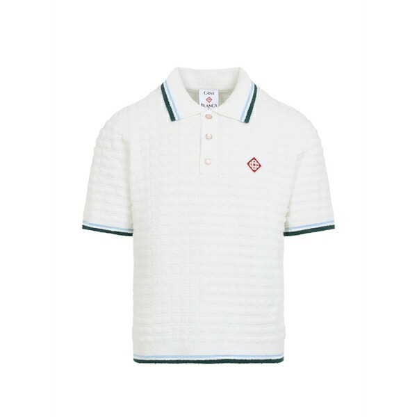カサブランカ メンズ ポロシャツ トップス Textured-knit polo shirt White|asty