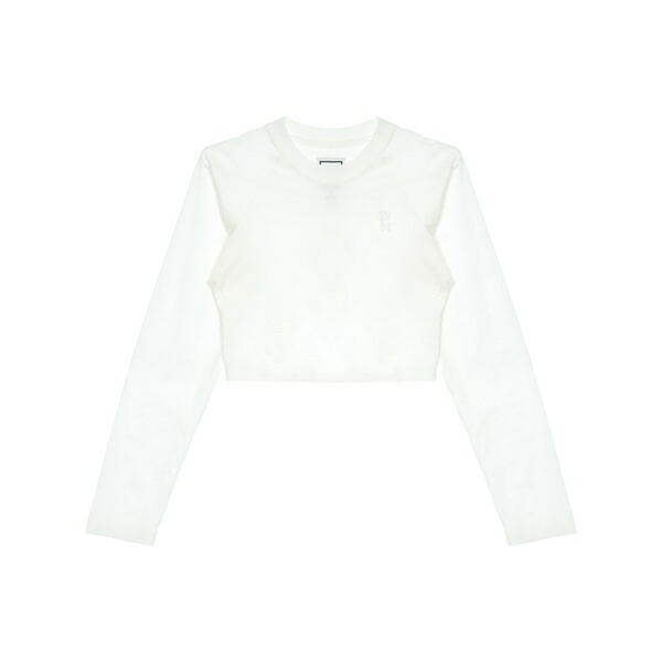 ウーヨンミ レディース Tシャツ トップス Logo-embroidered cropped t-shirt White｜asty