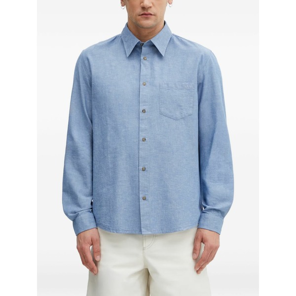 アーペーセー メンズ シャツ トップス Logo-embroidered chest-pocket shirt Blue｜asty