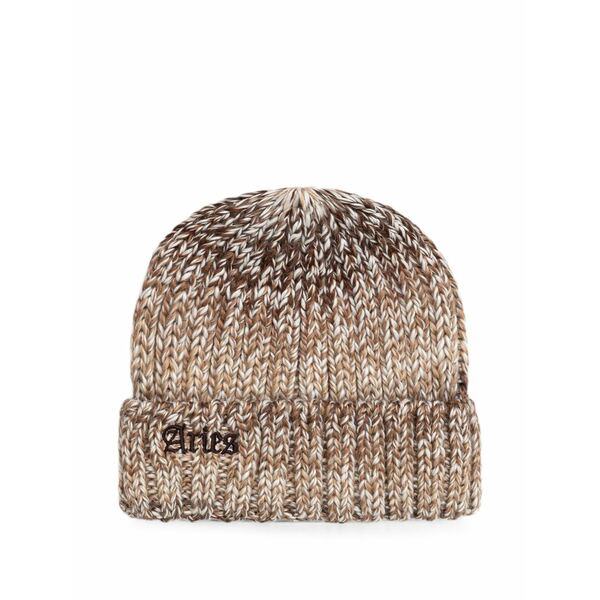 アリーズ メンズ 帽子 アクセサリー Logo-embroidered ribbed-knit beanie hat Brown｜asty