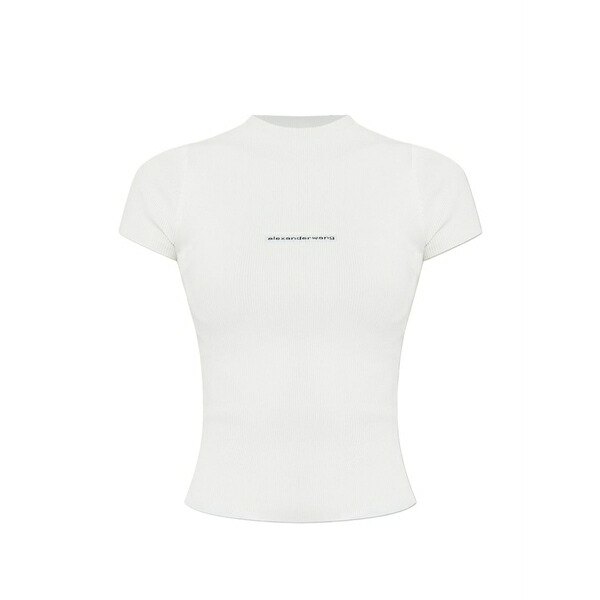 アレキサンダーワン レディース Tシャツ トップス Knit logo baby tee White｜asty