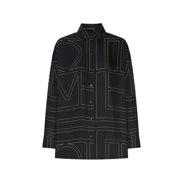 トーテム レディース シャツ トップス Monogram-embroidered silk shirt Black｜asty