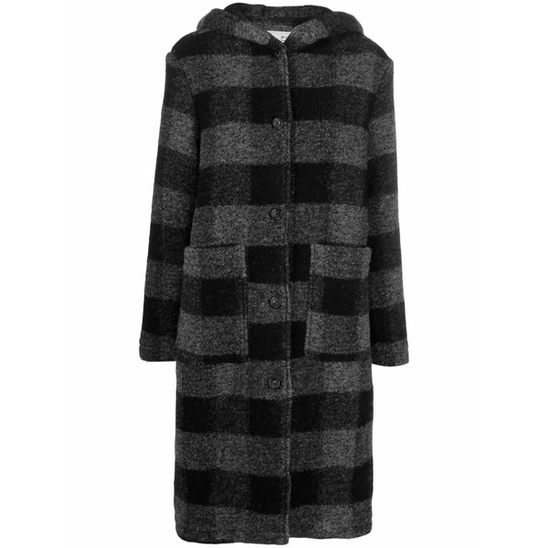羊毛 金持ち レディース 厚地の外套 アウター Checked hooded wool-blend coat Black