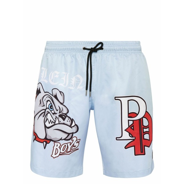 フィリッププレイン メンズ カジュアルパンツ ボトムス Bulldogs-print swim shorts Blue|asty