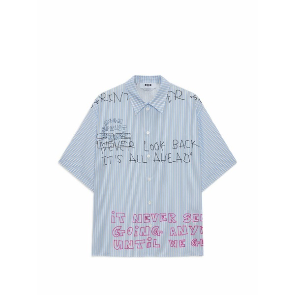 エムエスジイエム メンズ シャツ トップス Striped graphic shirt Blue|asty