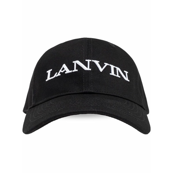 ランバン メンズ かぶり笠 添え物 Logo-embroidered baseball cap Black