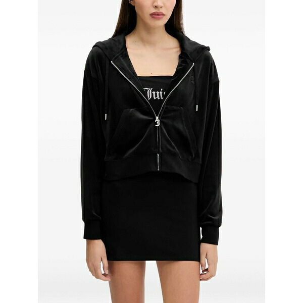 ジューシークチュール レディース パーカー・スウェットシャツ アウター Hooded velour zip-up top Black