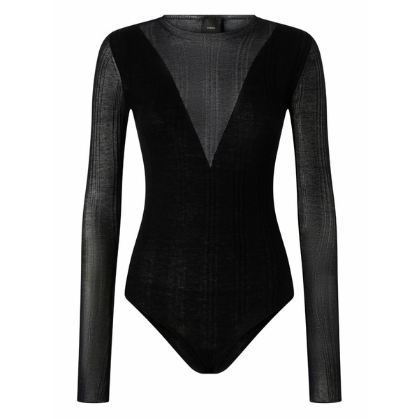 ピンコ レディース Tシャツ トップス V-neck long-sleeve bodysuit Black｜asty