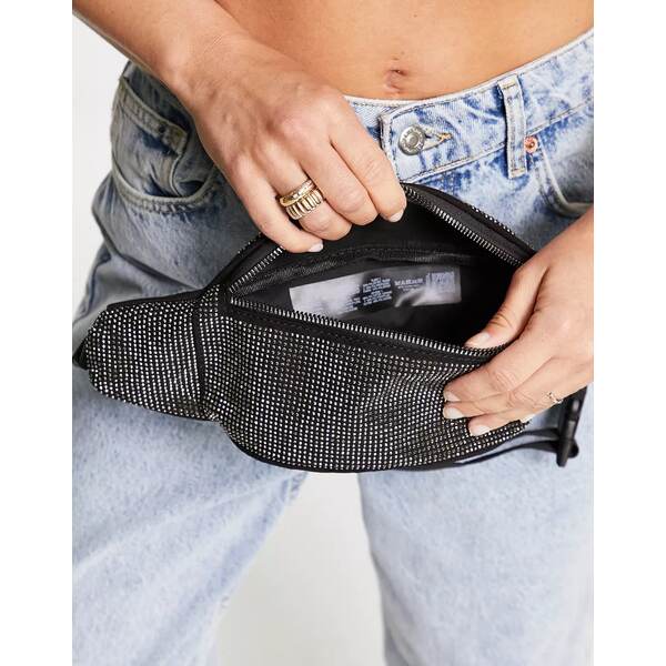 最安値挑戦】 エイソス レディース ボディバッグ ウエストポーチ バッグ ASOS DESIGN rhinestone fanny pack in  black Black balkon86.ru