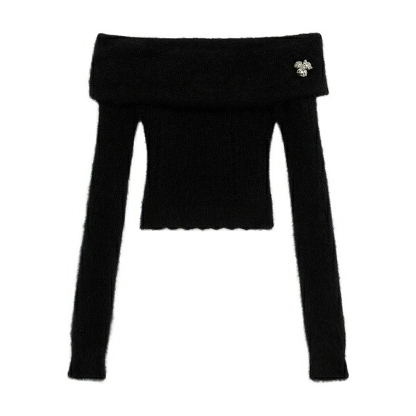 ブルマリン レディース ティーシャツ トップス Floral-appliqu?? off-shoulder top Black