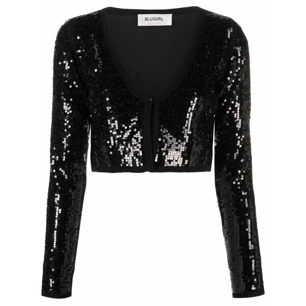 ブルーガール レディース カーディガン アウター Sequin-embellished cropped cardigan Black｜asty