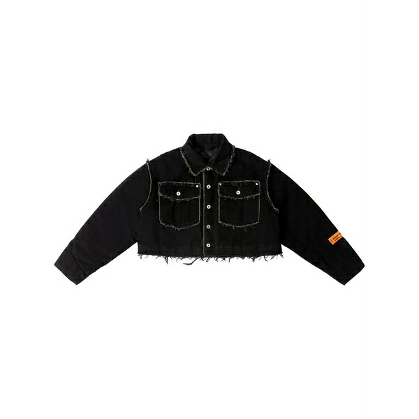 ヘロン プレストン レディース デニムパンツ ボトムス Distressed cropped denim jacket Black|asty