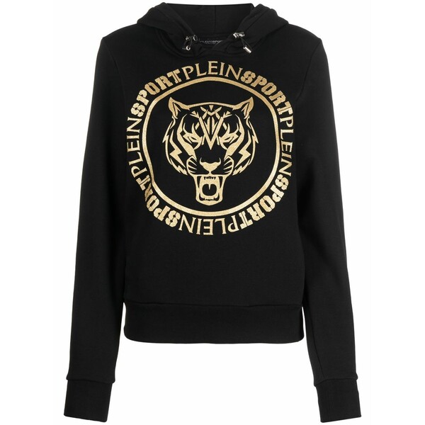 飾り気のない運動競技 レディース パーカー・スウェットシャツ アウター Logo-print tiger hoodie Black